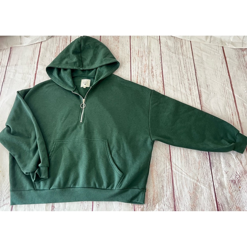Social Scene Womens Forest‎ Green Quarter Zip O-Ring Hoodie Sweatshirt Medium